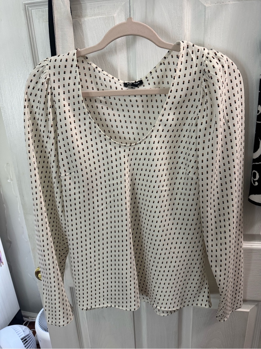 Express Cream Blouse with Black Dot Print